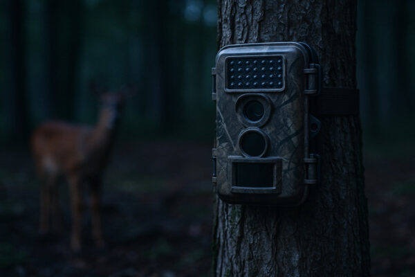 Wildkamera mit WLAN Vergleich – klassische Kamera ohne WLAN im Wald montiert